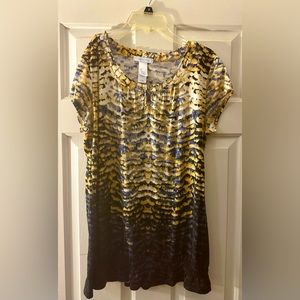Woman’s Large Liz Wear Black/Tan/White/Blue Top.